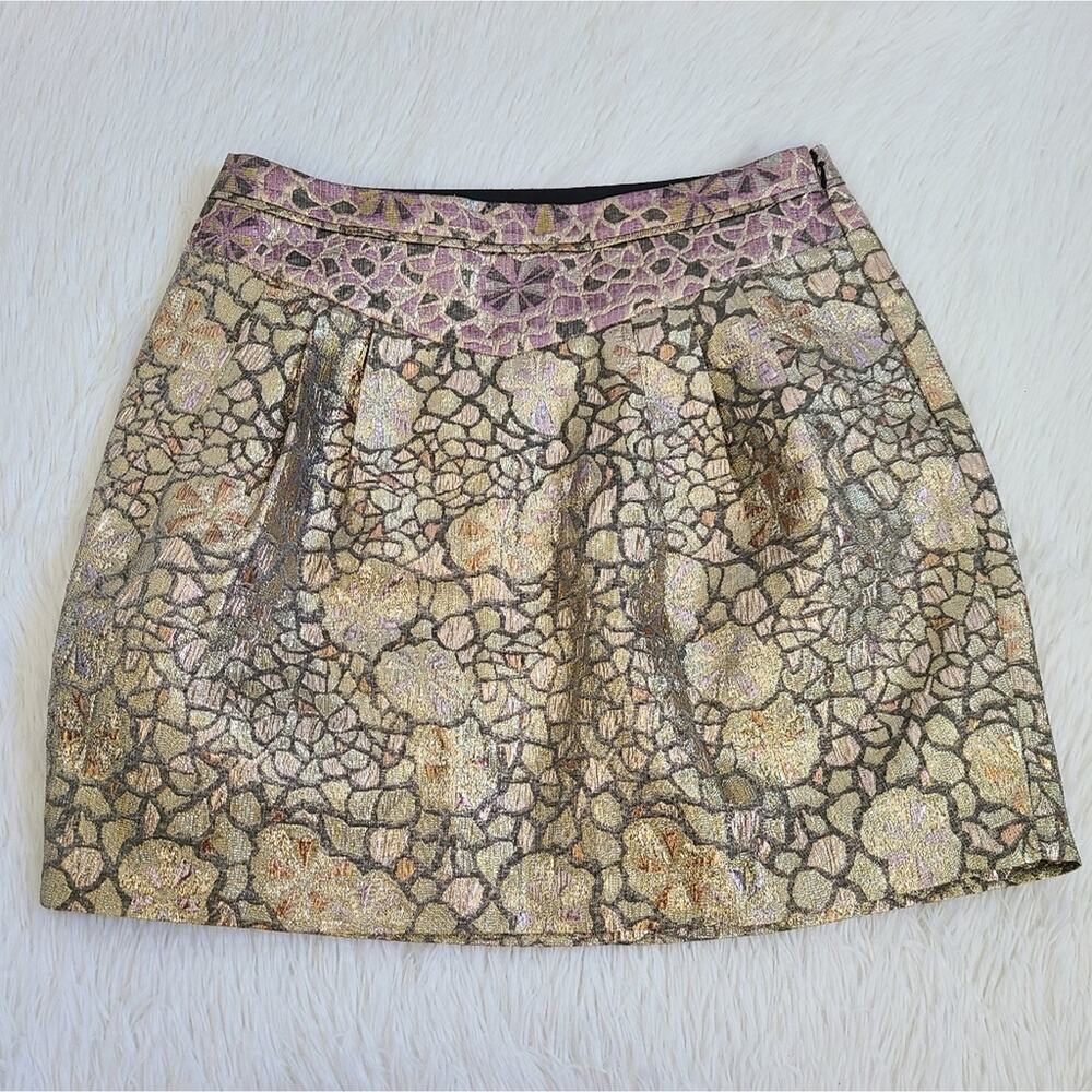 Urban Outfitters Kimchi Blue Floral Metallic‎ Jacquard Pleated Skirt Size 6